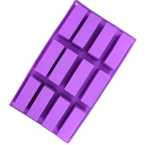Molde de silicona rectangular tridimensional para barras de chocolate con 12 compartimentos (Malva)
