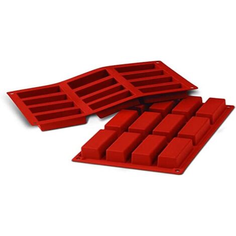 Molde de silicona rectangular tridimensional para barras de chocolate con 12 compartimentos (rojo)