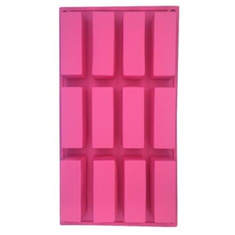 Molde de silicona rectangular tridimensional para barras de chocolate con 12 compartimentos (rosa)