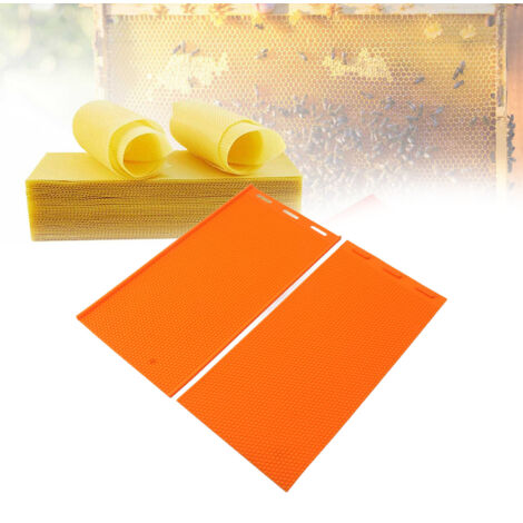 Molde flexible de silicona para colmenas, fabricado con cera de abeja  2 láminas naranjas de 5,4 mm para celdas de 43 x 22 cm  Prensa para cera y herramienta de repujado  Set de herramientas para apic