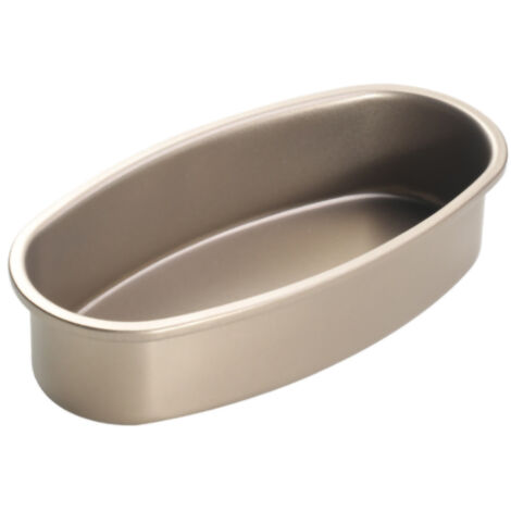 Molde ovalado para tarta de queso de acero al carbono – Molde antiadherente de color dorado para hornear pasteles y panes – Dimensiones: 23 x 12 x 5 cm