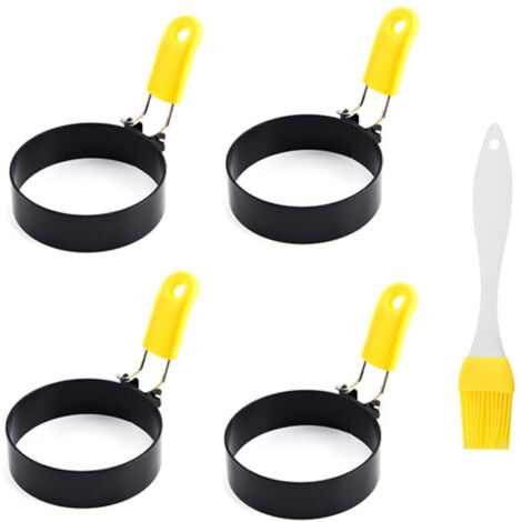 Molde para huevos, 4 moldes para huevos, revestimiento antiadherente, molde para tortitas de acero inoxidable, molde para huevos de horno con asa
