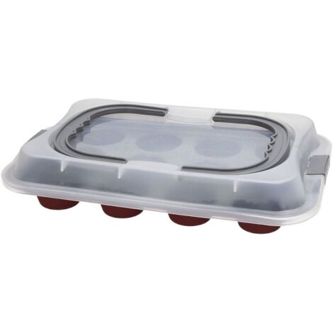 Molde Para Magdalenas 12 Copas Cm 6 Con Tapa De Acero Al Carbono Roja