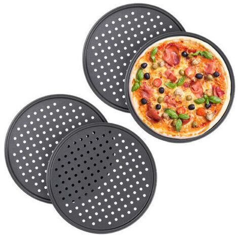 Molde para pizza, juego de 4, redondo, perforado, antiadherente, para tarta flambeada, de acero, ∅ 32 cm, antracita