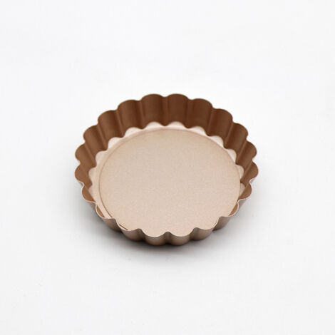 Molde para quiche de 10 cm, base desmontable, antiadherente, bordes acanalados, molde para mini tartaletas, redondo (dorado)