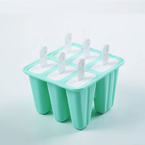 Molde de hielo de silicona de 6 celdas, mini molde de hielo de silicona, moldes  de paletas reutilizables, 7 moldes de cubitos de hielo para helado casero,  sorbete, yogur, jugo (verde + morado)