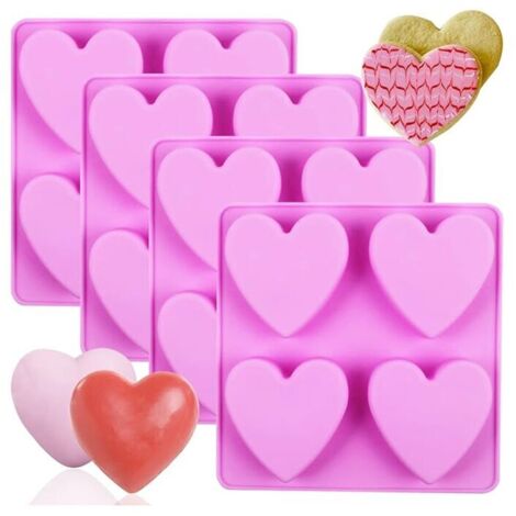 Moldes de silicona para jabón, 4 moldes de silicona con forma de corazón, moldes de silicona para jabón rosa.
