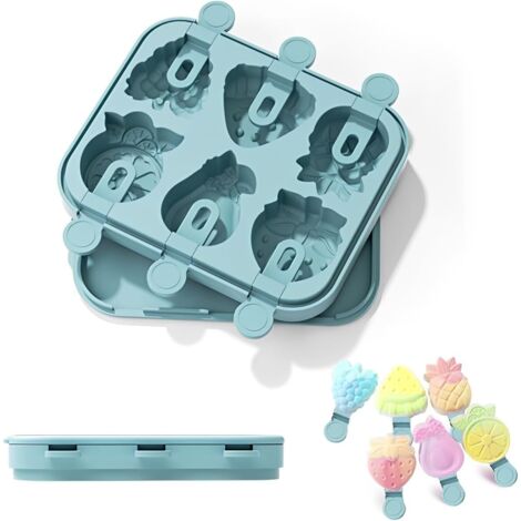 Moldes para paletas heladas, moldes caseros para paletas heladas, moldes con forma de fruta, 6 formas diferentes de moldes para paletas heladas, se pueden usar para hacer paletas heladas y polos.