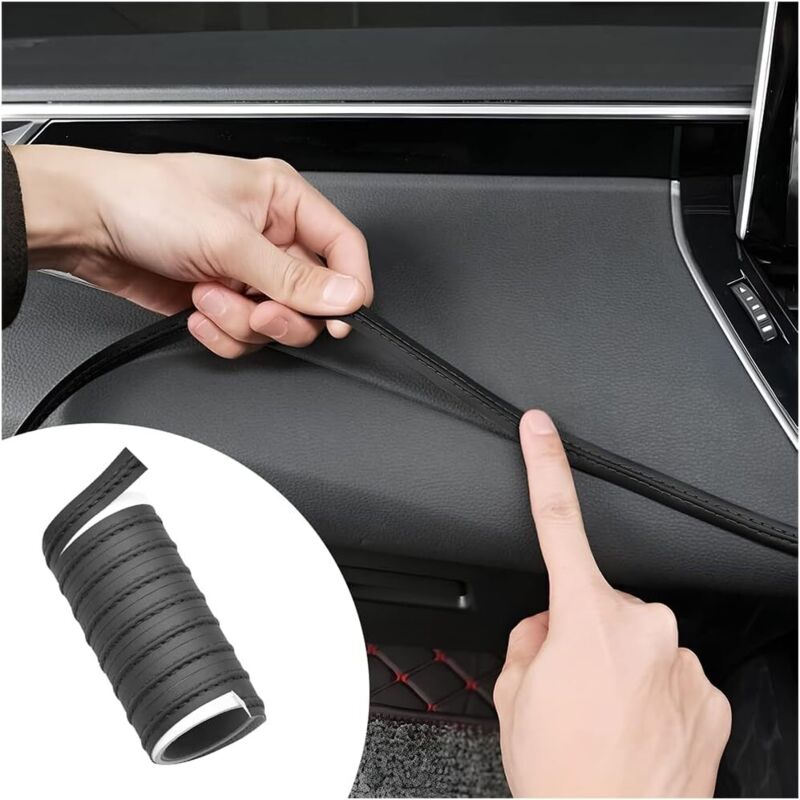 Moldura interior flexible para accesorios de coche, moldura decorativa autoadhesiva de cuero para salpicadero, moldura interior (negra)