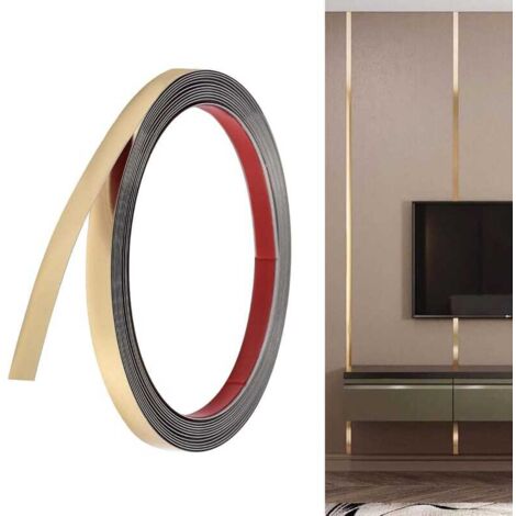Molduras decorativas autoadhesivas de acero inoxidable y oro, aptas para paredes y bordes de azulejos, 20 mm x 5 m.