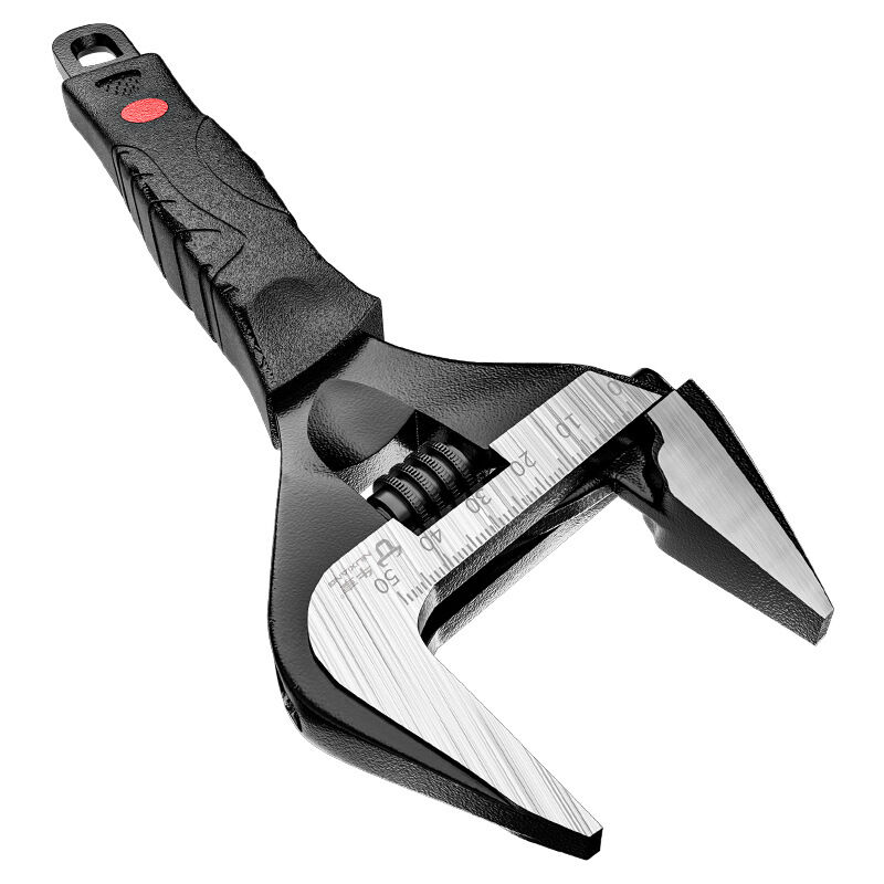 Molette Réglable de 200mm, Clé à Lavabo à Mâchoires Larges avec Finition Noire Oxydée, en Acier Cr-V, Graduée en Unités SAE et Métriques, Poignée