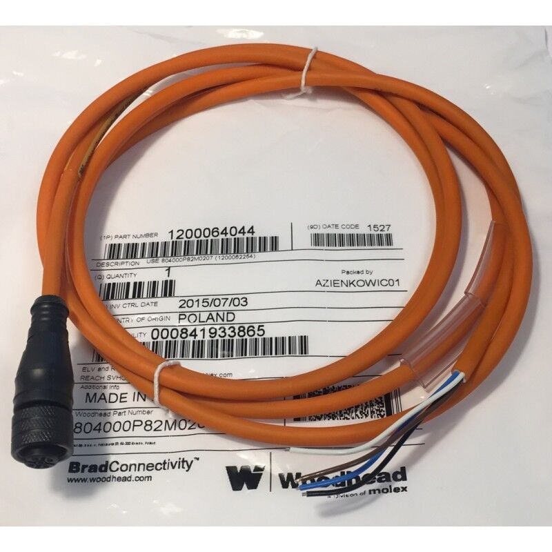 1200064044 Brad M12 female lead to 4-pole free cable - 2 meters - orange - Molex