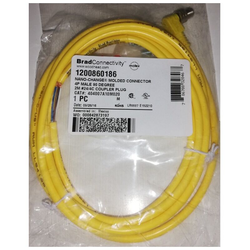 1200860186 Single Ended Nano-Change (M8) Cord - 4P Male (90°) L2.0m(6.56') - Molex