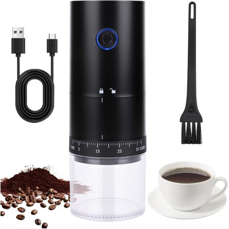 Molinillo de café eléctrico, molinillo portátil con 38 ajustes regulables, molinillo de café ajustable para granos y especias, ideal para el hogar, la oficina, viajes y acampadas (negro).