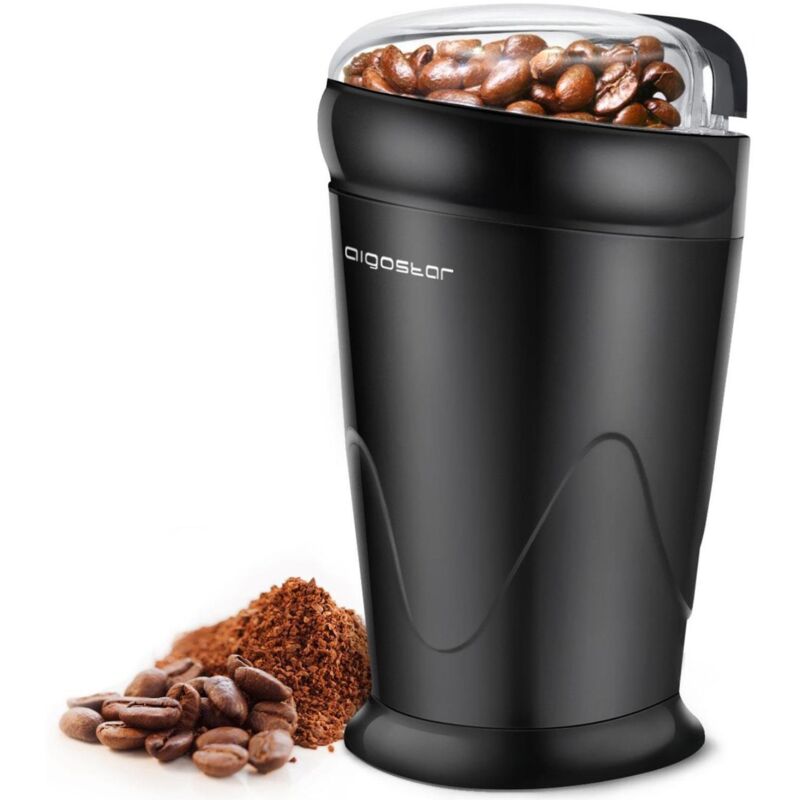 Aigostar - Molinillo De Café Eléctrico, Molino Cafe Cereales Con Cuchillas Acero Inoxidable, Capacidad 60Gr Con Cepillo Para Limpieza , Tapa