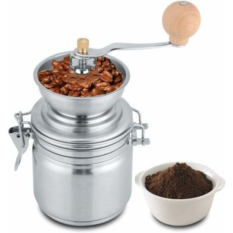 Molinillo de café manual de acero inoxidable, para granos de café, especias, frutos secos, semillas, hierbas, semillas de calabaza, etc. (Plateado)