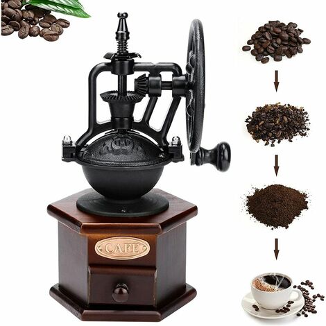 Molinillo de café manual vintage Manivela de mano Molinillo de café grueso ajustable con cajón de colección de rebabas de cerámica Perfecto para café expreso de goteo de prensa francesa