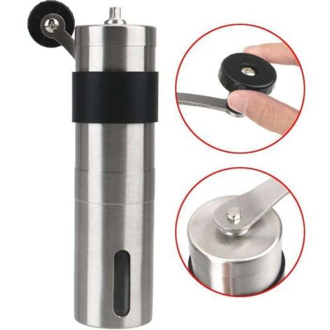 Molinillo de café portátil, manual, de acero inoxidable, con manivela, 18 cm, con cubierta de silicona negra brillante