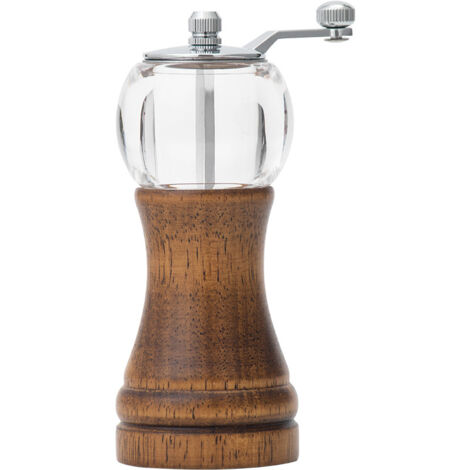 Molinillo de pimienta manual clásico negro a la parrilla, molinillo de sal con manivela, estilo vintage, madera, acrílico, cuchilla de cerámica, mango de metal, disfruta de una pimienta fresca (color 