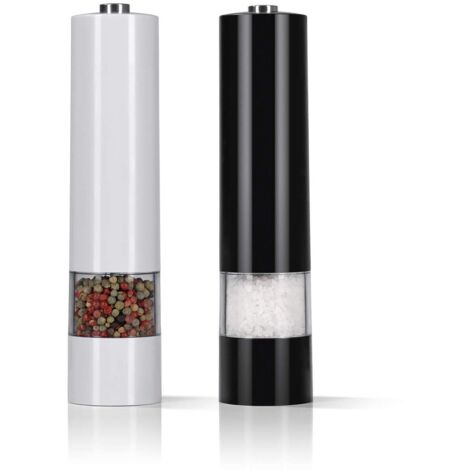 Molinillo de sal y pimienta de 2 piezas con molinillo de cerámica y luz LED – Potente motor de 6 V alimentado por batería.