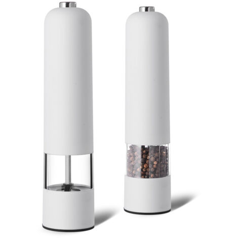 Molinillo eléctrico de sal y pimienta – Molinillo rojo para especias con batería blanca, grano ajustable, luz integrada, diseño compacto de 22 cm (8,66").