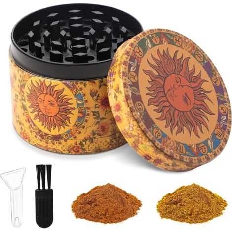 Molinillo/triturador, molinillo de metal para sal, especias y pimienta, molinillo grande de 5 cm con raspador y cepillo de plástico