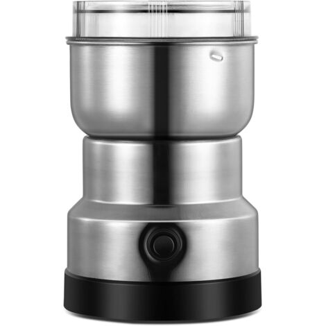 Molino de grano multifuncional, molino de grano de 150 W, molino de acero inoxidable, pequeño contenedor para café molido, molinillo doméstico para ingredientes secos, especias, hierbas, café (platead