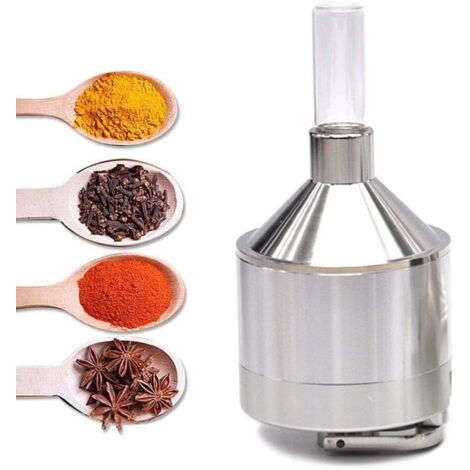 Molino de polvo metálico con tabaquera de vidrio para especias, té, flores, hierbas y polvo (plata)