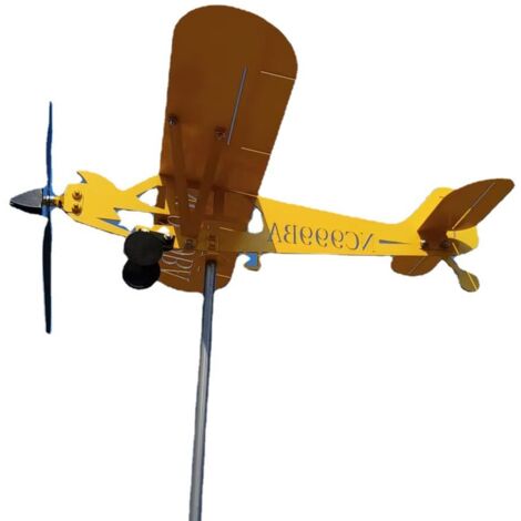 Molino de viento con forma de avión para exteriores, decoración de jardín de metal con forma de avión, juguete oscilante con forma de coche volador, 30  32 cm
