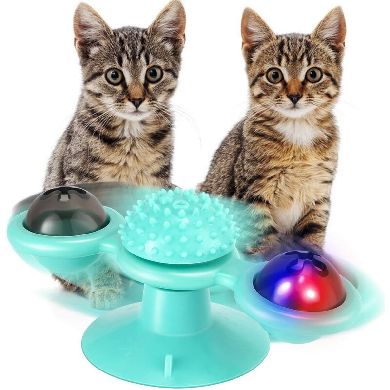 

Molino de viento, mesa giratoria de juguete para gatos con hierba gatera y bola LED, juguete interactivo para masaje, para gatos, gatitos