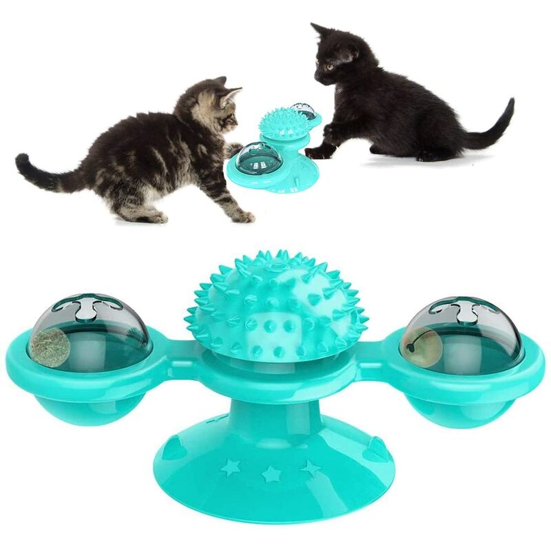 

Molino de viento para gatos, divertido molino de viento para gatos, giratorio con hierba gatera y bola LED Juguete interactivo de masaje para gatos,