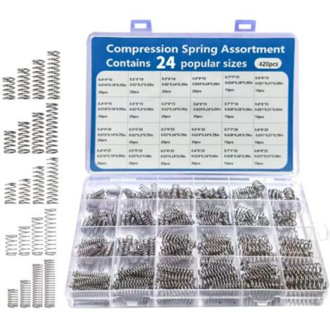 Molla di compressione in acciaio inox, molla piccola, 24 misure, 6 diverse elasticità, piccola molla di compressione per riparazioni manuali (420)