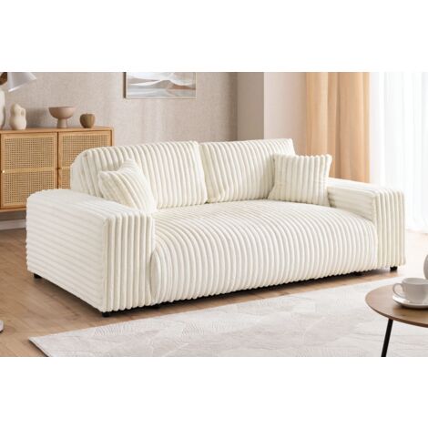 Mollis - Sofa 2 Sitzer aus Hellbeige Plüschcord mit schöner Sitzkomfort