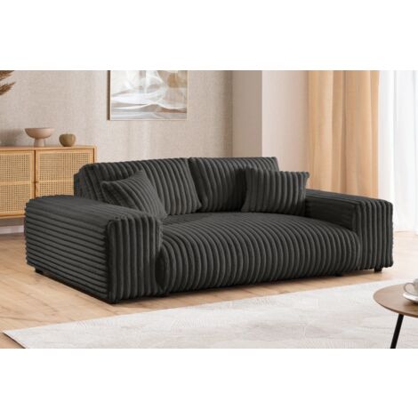 Mollis - Sofa 3 Sitzer aus Dunkelgrau Plüschcord mit schöner Sitzkomfort