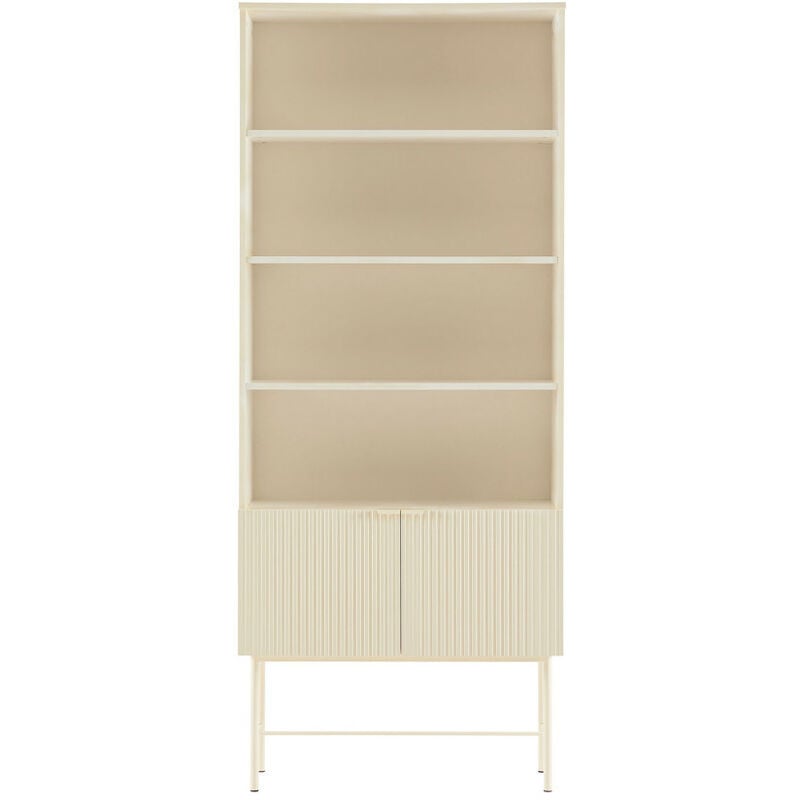 Drawer - Bibliothèque 4 niches, 2 portes en bois et métal H200cm - Crème - molly