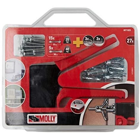 MOLLY Kit di Tasselli di Fissaggio - 10 da 4x33mm e 10 da 5x36mm + Pinza di Posa, Grigio, Set di 27 Pezzi M71925-XJ