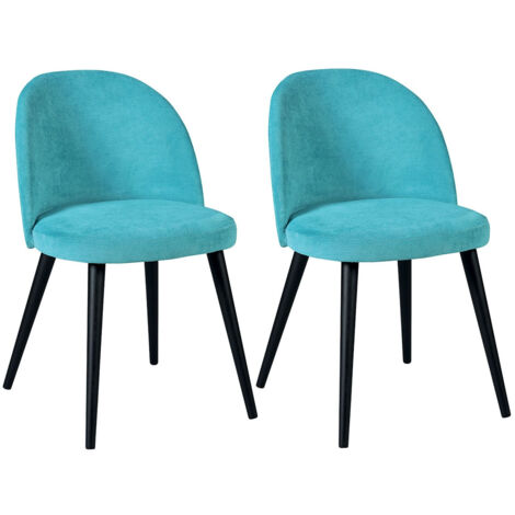 MOLLY - Lot de 2 Chaises Tissu Bleu Piètement Bois Massif