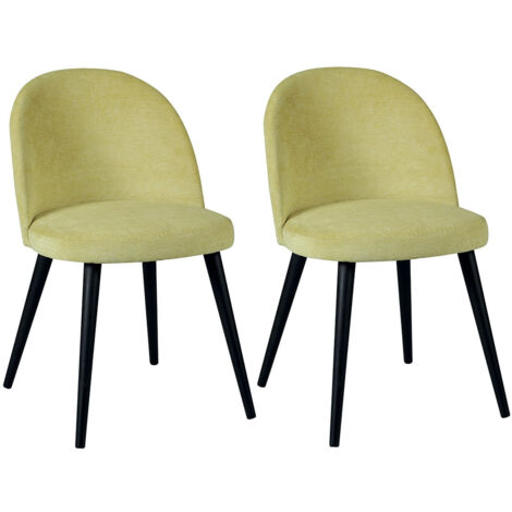 MOLLY - Lot de 2 Chaises Tissu Jaune Piètement Bois Massif