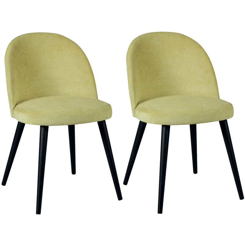 Altobuy - molly - Lot de 2 Chaises Tissu Jaune Piètement Bois Massif
