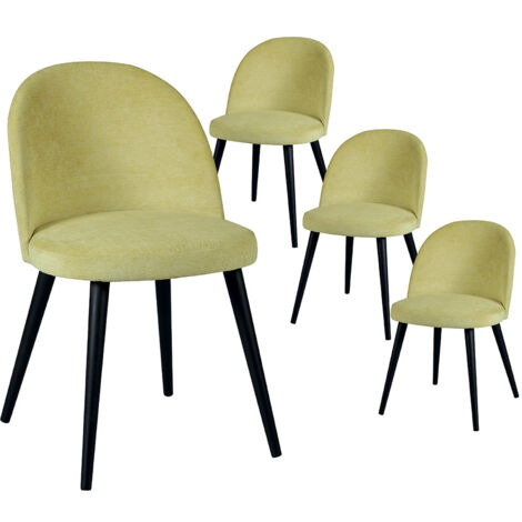 MOLLY - Lot de 4 Chaises Tissu Jaune Piètement Bois Massif