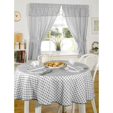 Molly Tablecloth 63" Round Circle Charcoal Kitchen Dining Room Gingham Check Linen
