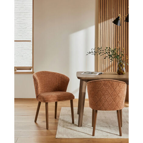 Molo marron - Lot de 2 chaises repas en tissu marron avec pieds en bois