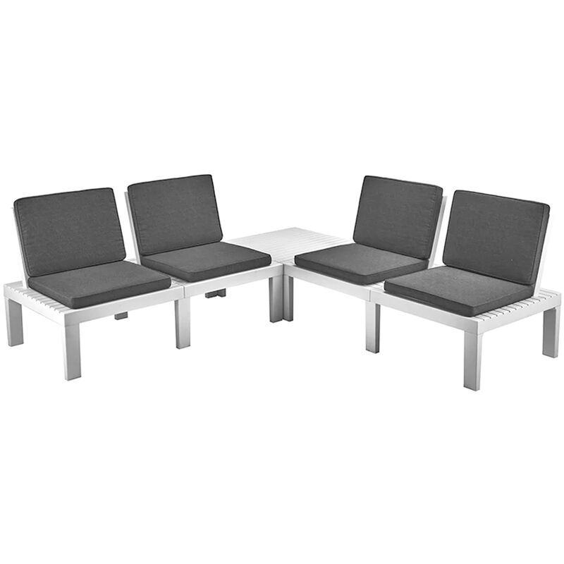 Frankystar - Molok - Salon modulaire composé de 4 fauteuils avec coussins + table basse. Salon de jardin blanc