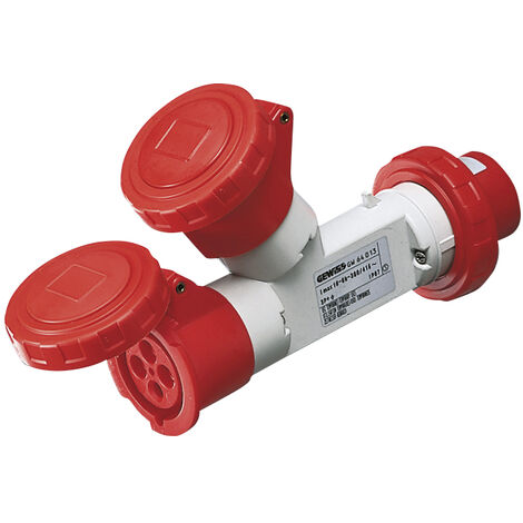 Moltiplicatore Mobile 2 Uscite IP67 1 Spina 16A 2 Prese 3P+N+T 400V Rosso
