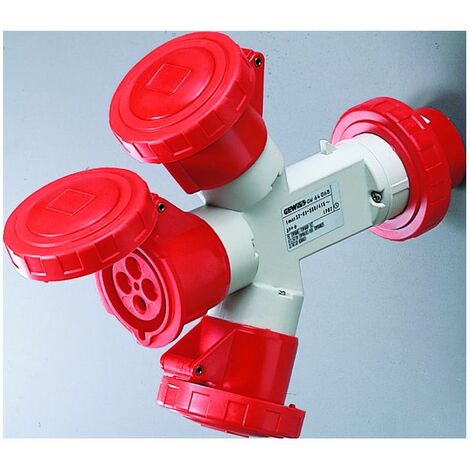 Moltiplicatore Mobile 3 Uscite IP67 1 Spina 16A 3 Prese 3P+N+T 400V Rosso