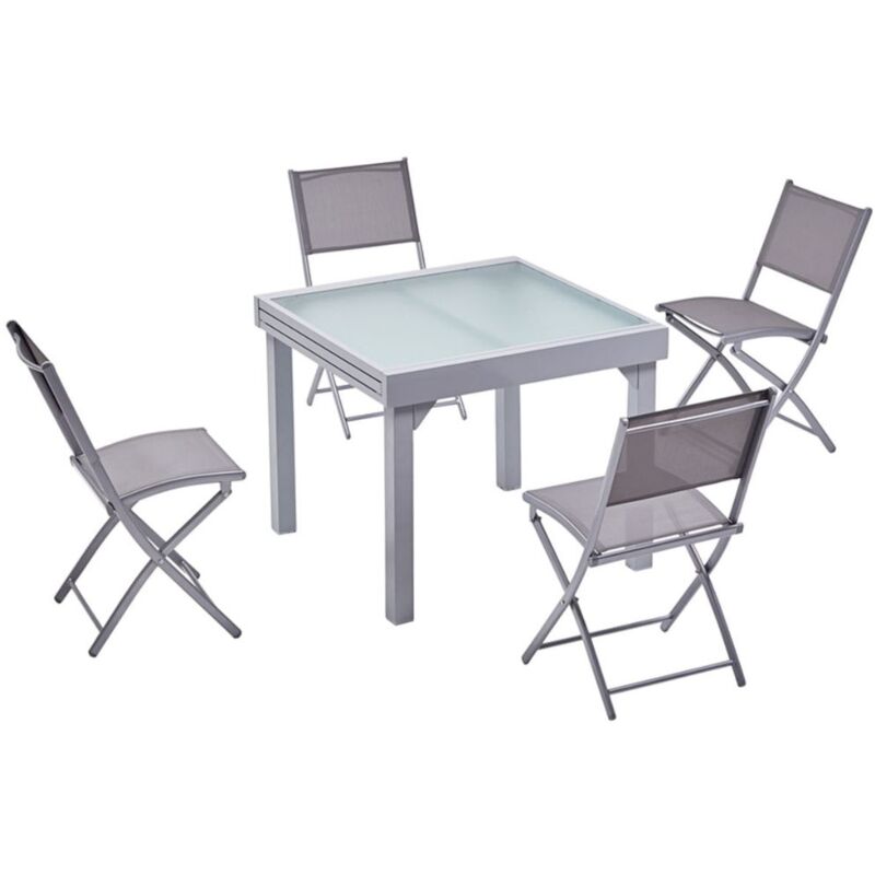

Molvina 4: mesa de jardín extensible de aluminio para 8 personas + 4 sillas - Gris