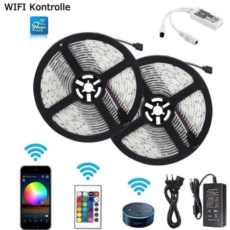 Molyqiu® Ruban à Led Connectée WiFi 15M 450 LEDs 5050 RGB Étanche IP65 OT24 Kit Bande Multicolore Flexible avec Télécommande