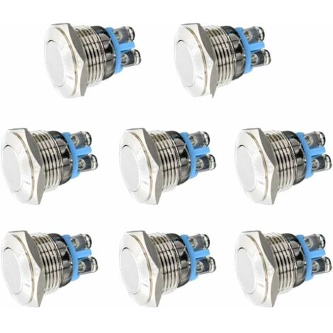 Momentanés Metal Commutateur de Bouton Poussoir 12V 8 PCS 16mm pour Marine Étanche Voiture RV Truck Boat