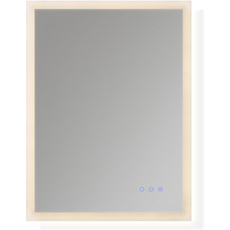 Moments of Glass Espejo de Banho Rectangular 50 x 70 cm con Iluminacion LED, Interruptor Tactil, Brillo Regulable, 3 Tonos y Funcion Antivaho  Frame