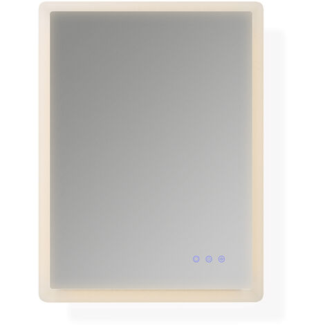 Moments of Glass Espejo de Banho Rectangular con Iluminacion LED, Espejo de Pared 60x80cm, Interruptor Tactil, Iluminaci�n empotrada con Tres Colores, Luz Regulable, Funcion Antivaho  Mellow